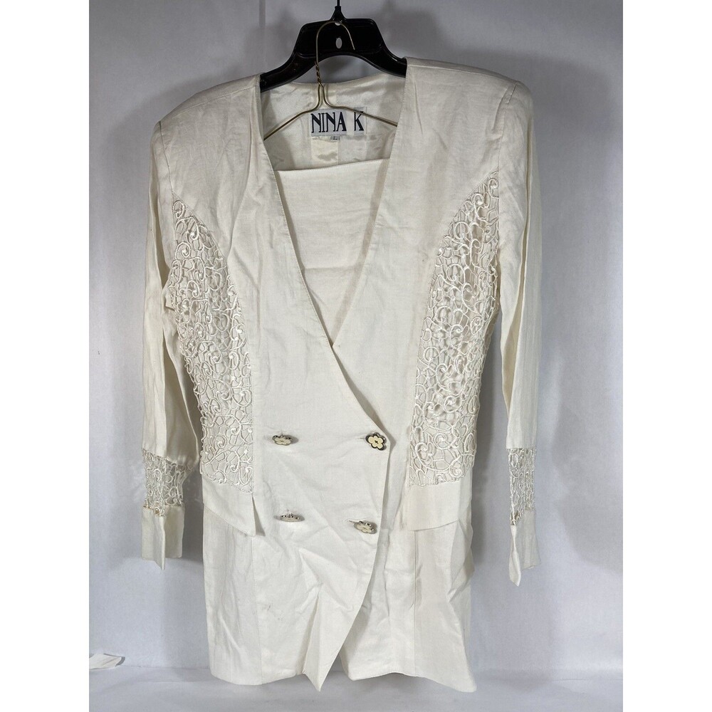 Vintage 80s blazer/suit and skirt Nina K size L white lace READ